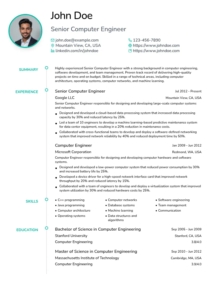 Senior Computer Engineer resume example