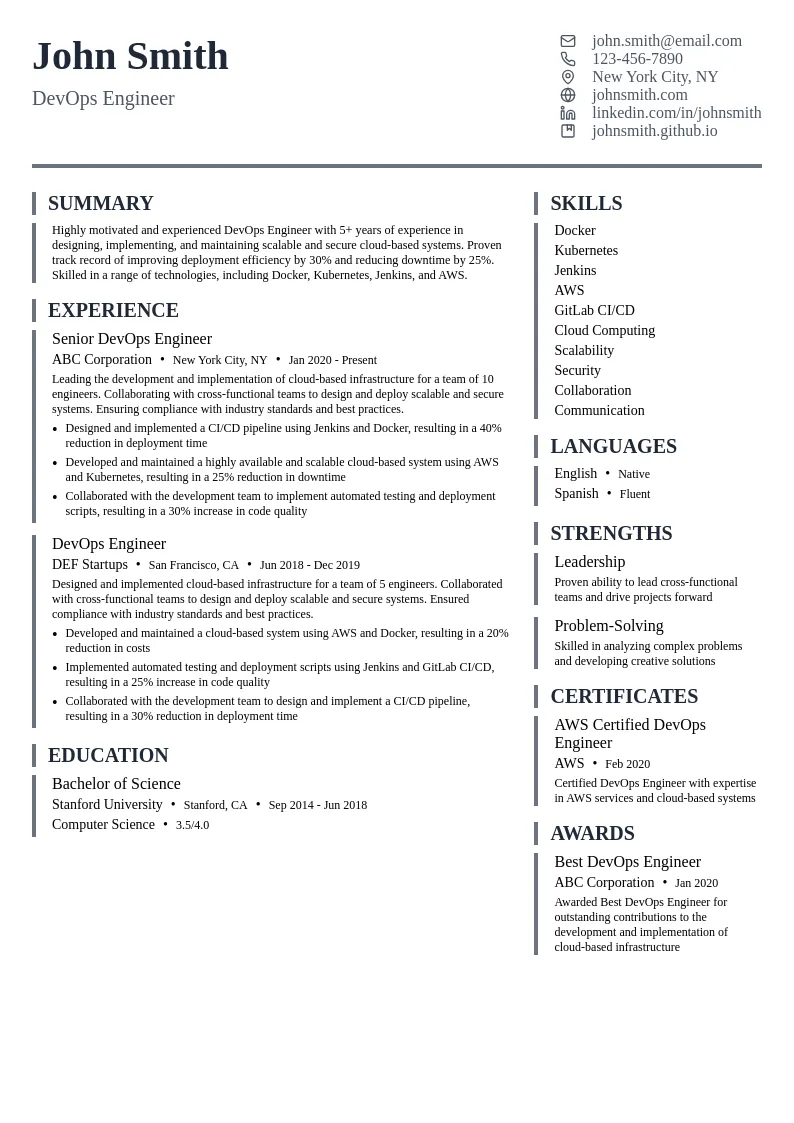 DevOps Engineer resume example