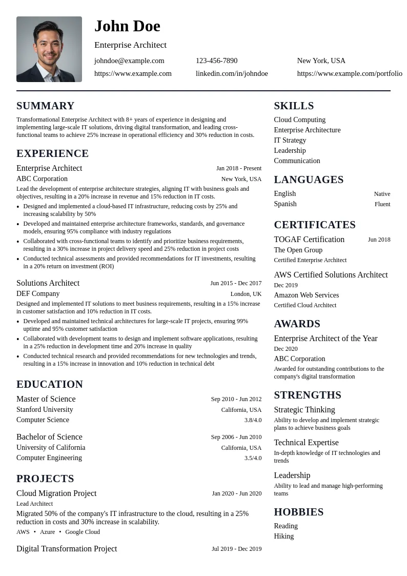 Enterprise Architect resume example