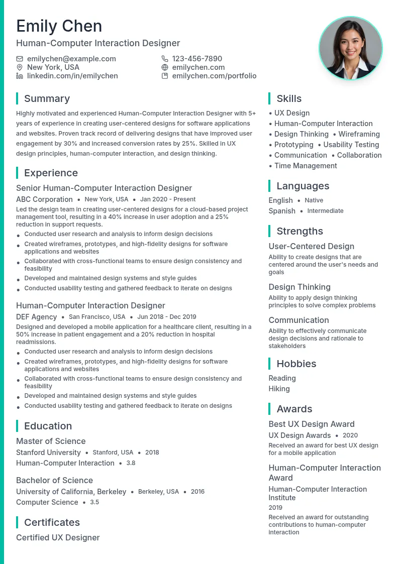 Human-Computer Interaction Designer resume example