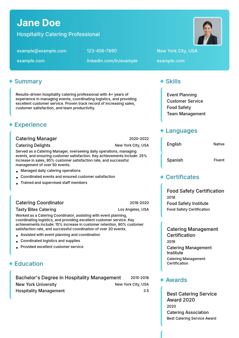 Hospitality Catering resume example