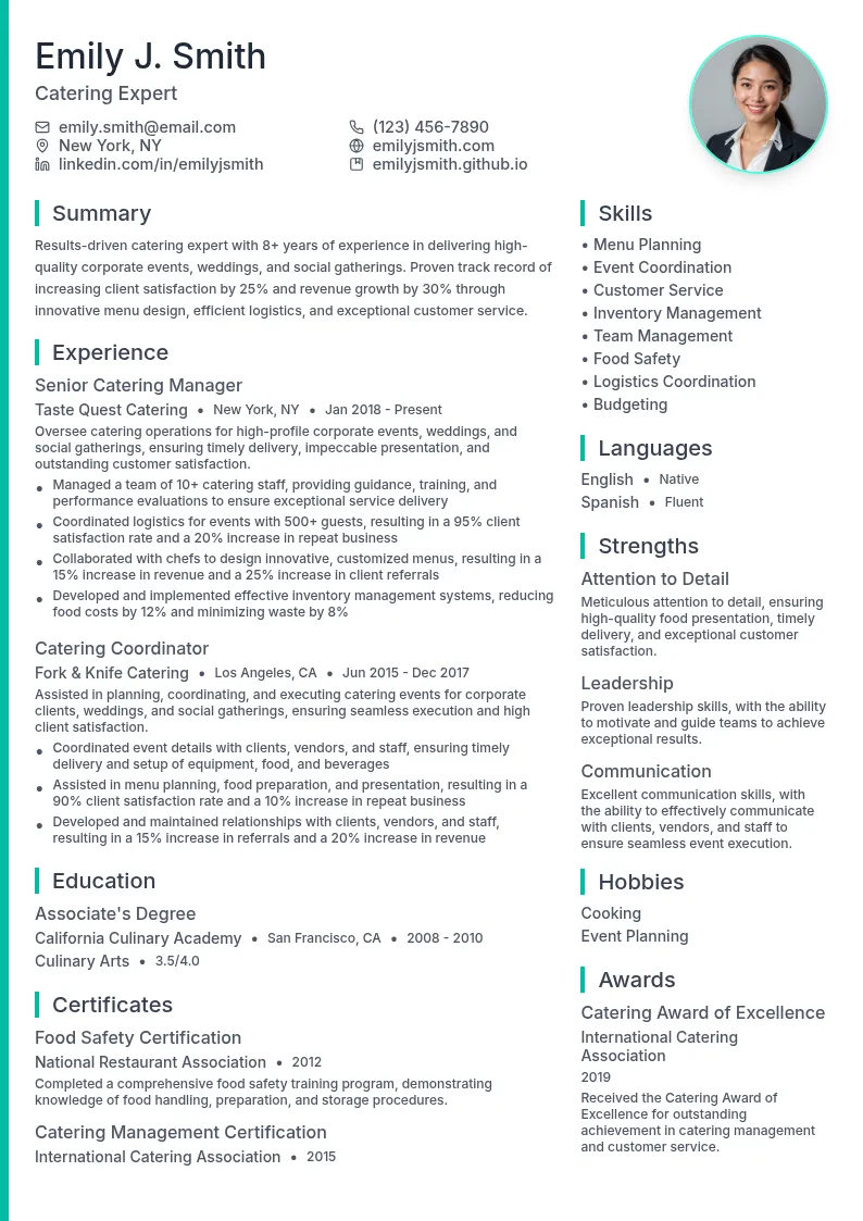 Catering for Corporate Events resume example