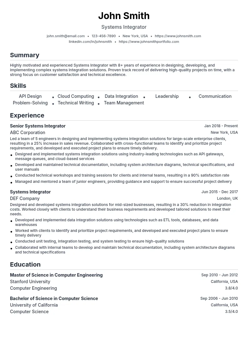 Systems Integrator resume example