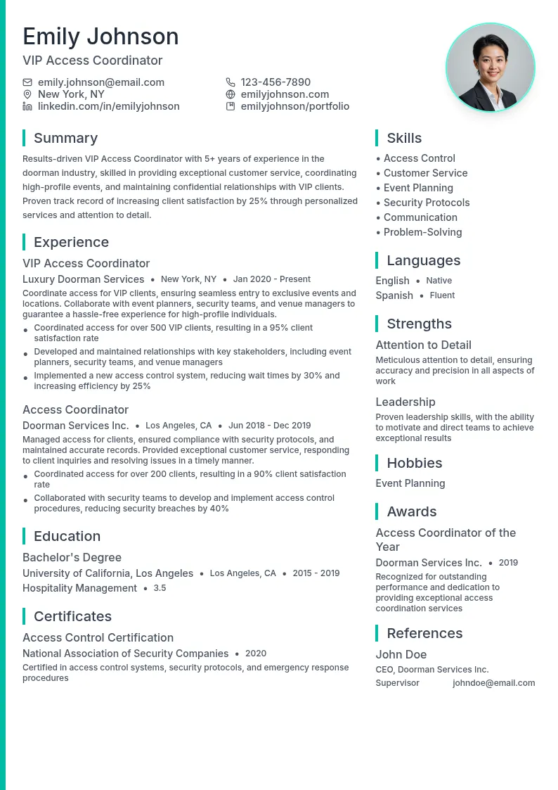 VIP Access Coordinator resume example