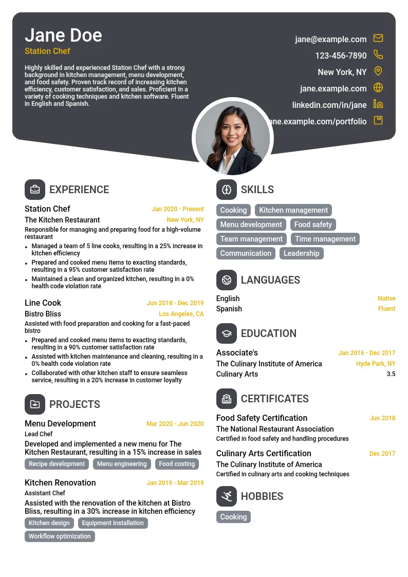 Station Chef resume example