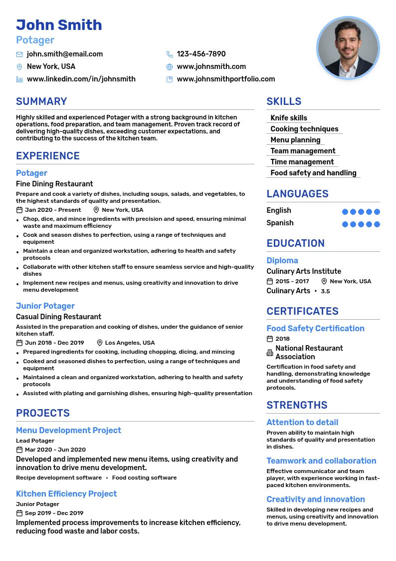 Potager resume example
