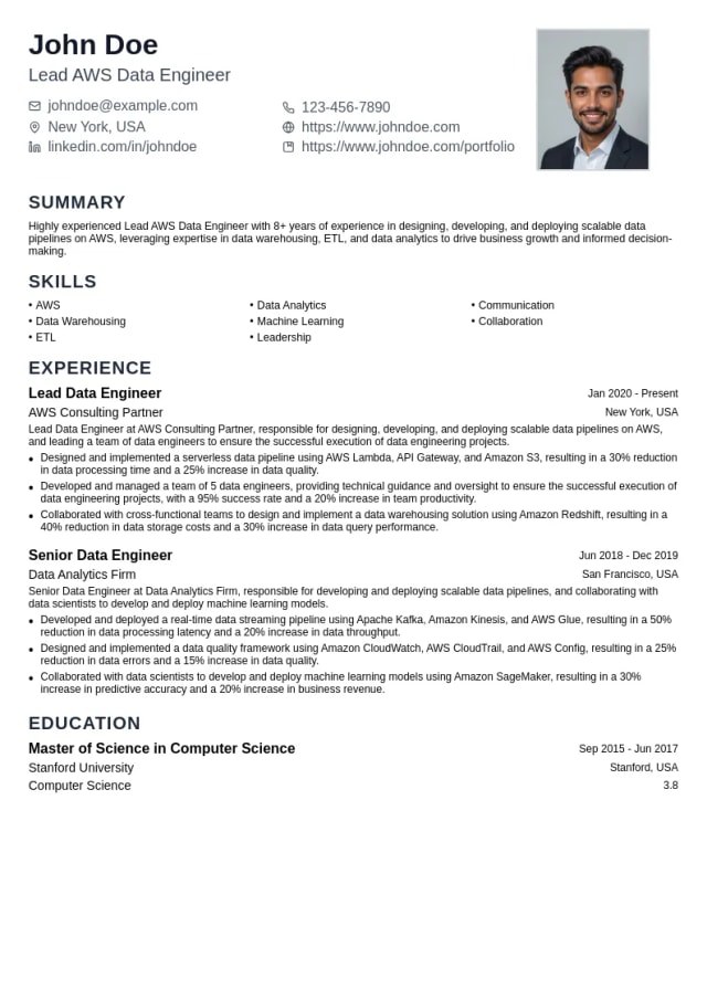 Lead AWS Data Engineer resume example