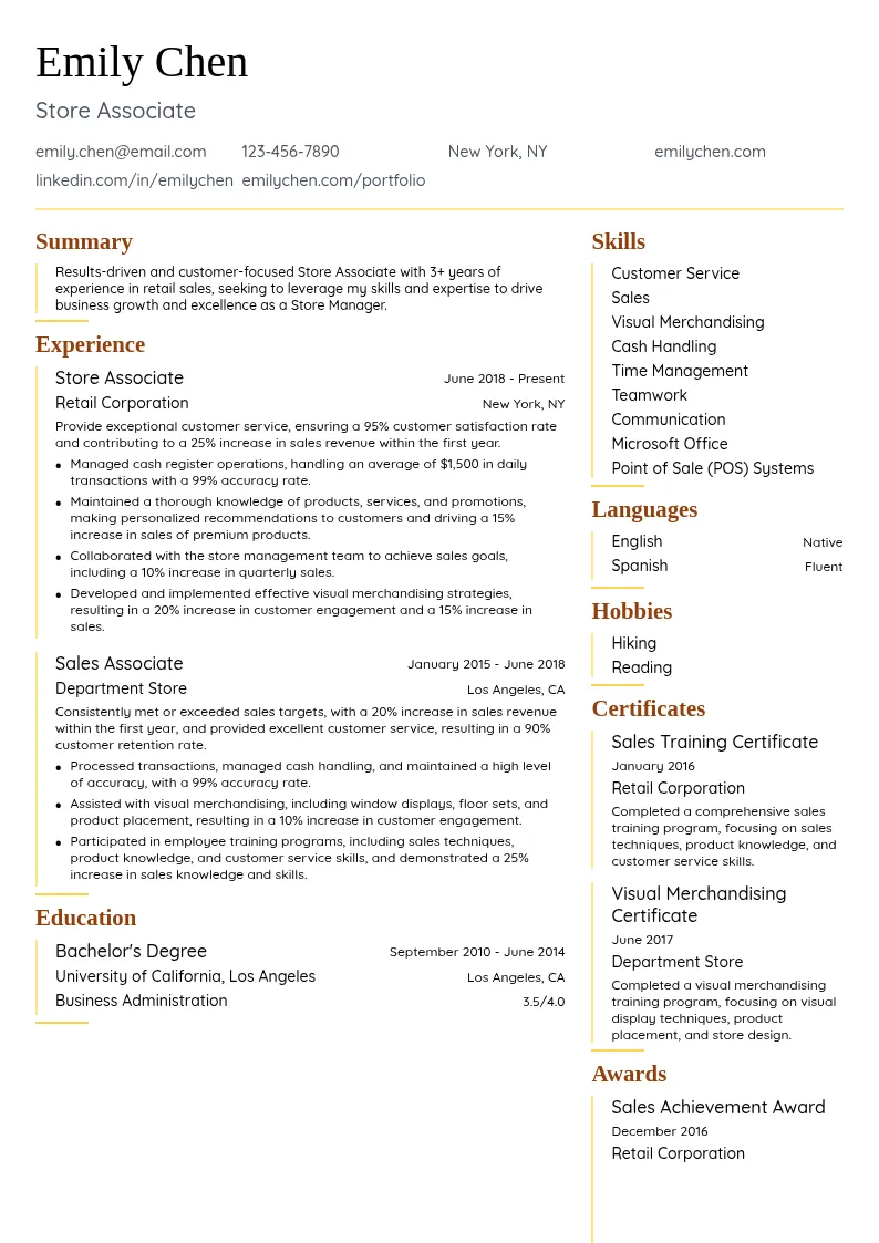 Store Associate resume example