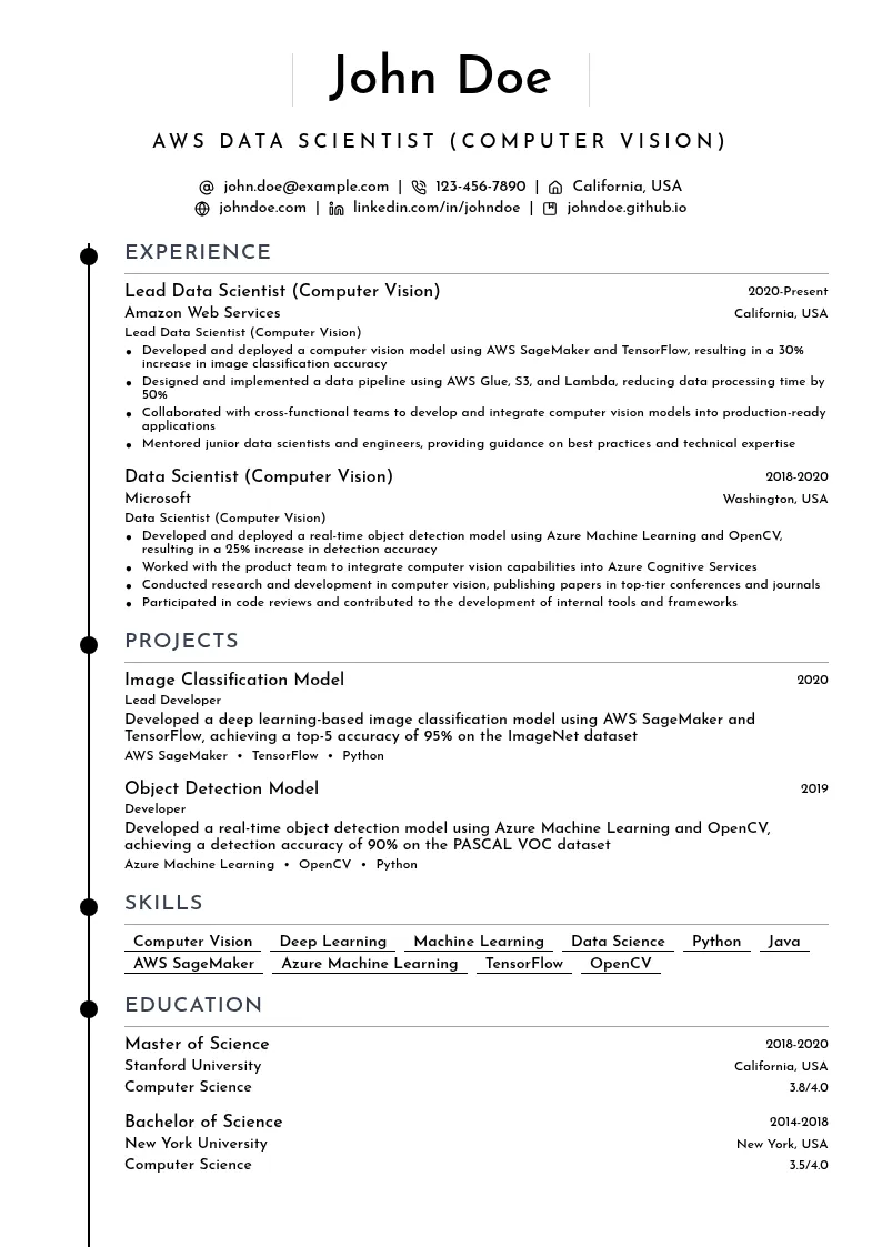 AWS Data Scientist (Computer Vision) resume example