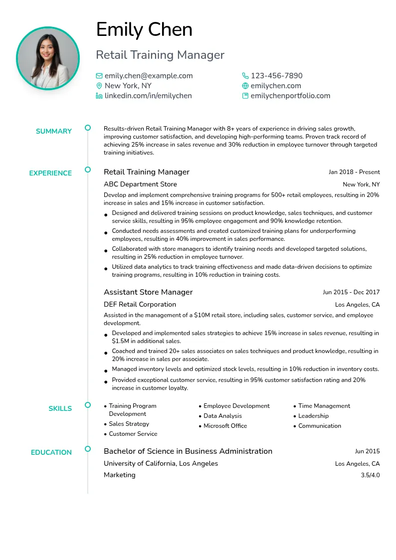 Retail Training Manager resume example
