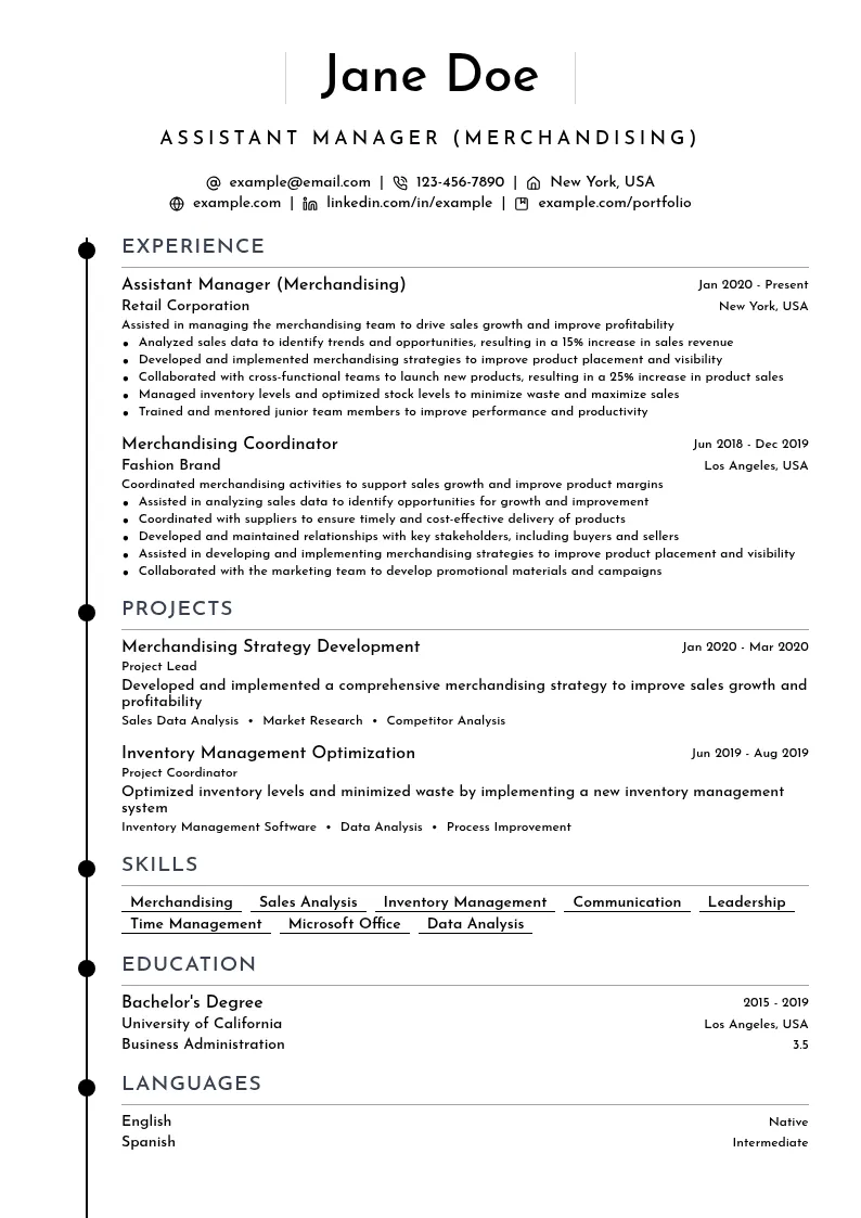Assistant Manager (Merchandising) resume example
