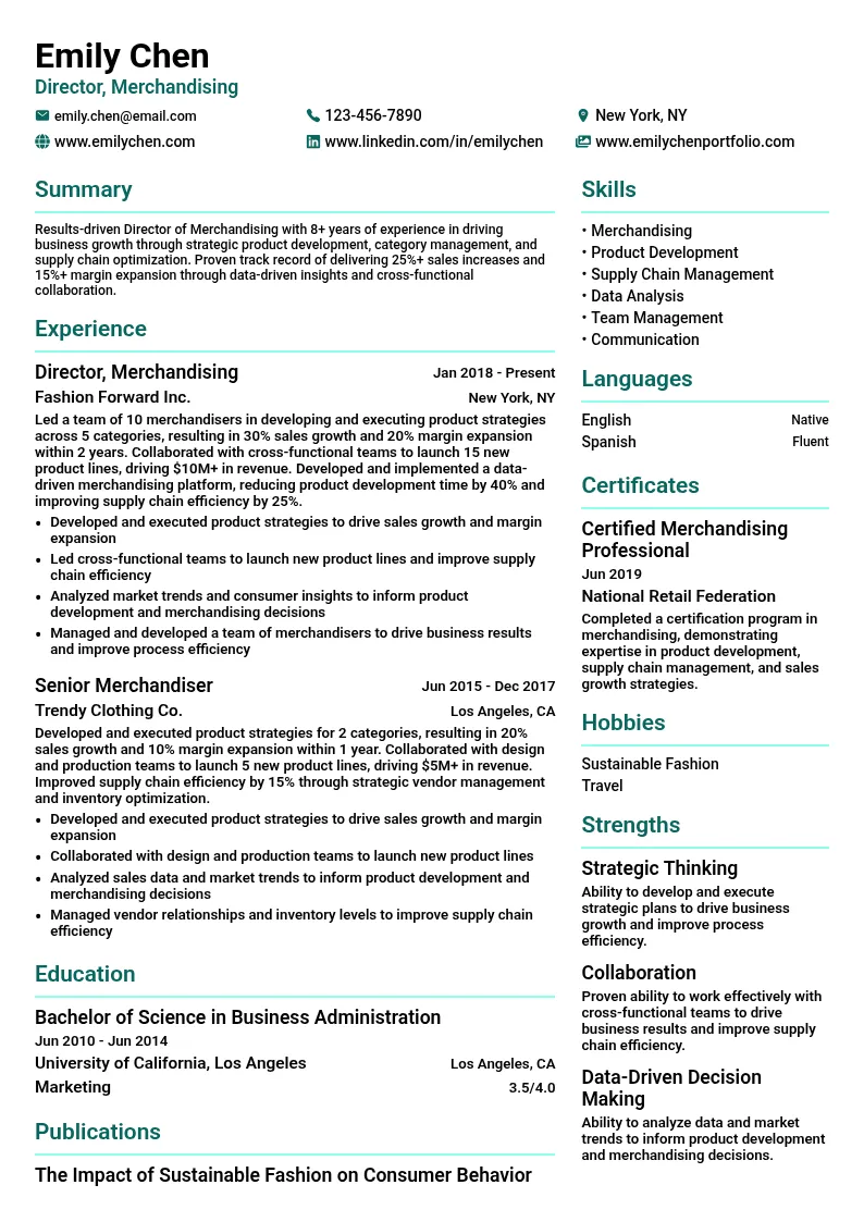 Director (Merchandising) resume example