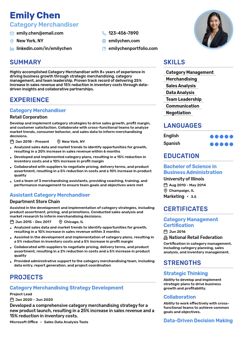 Category Merchandiser resume example