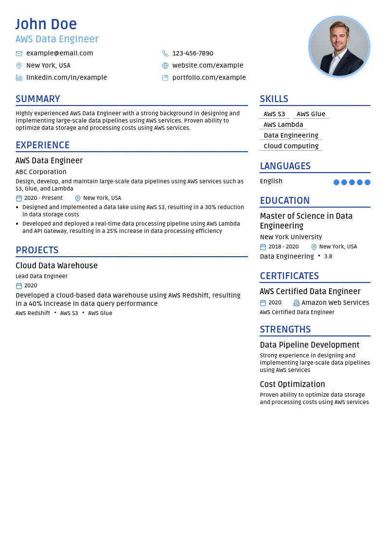AWS Data Engineer (Cloud Storage) resume example