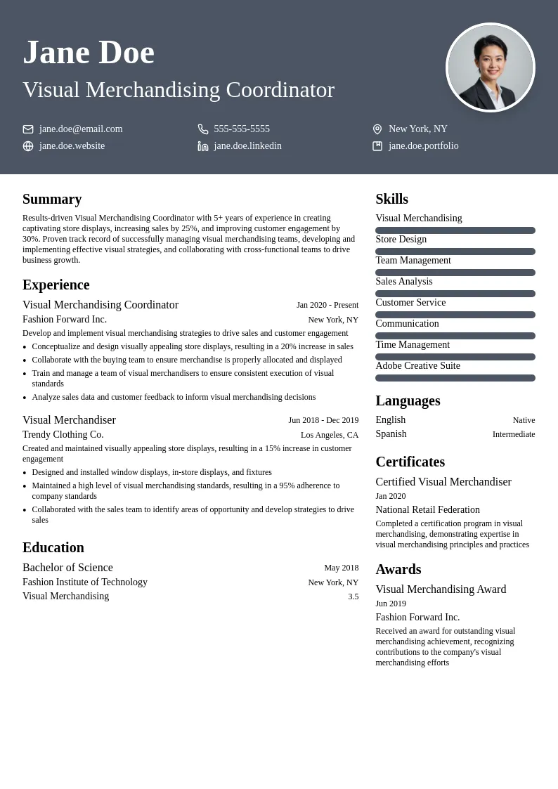 Visual Merchandising Coordinator resume example