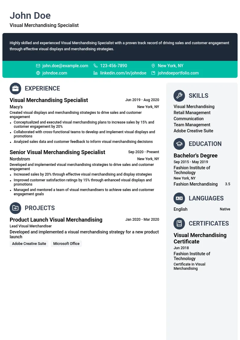 Visual Merchandising Specialist resume example