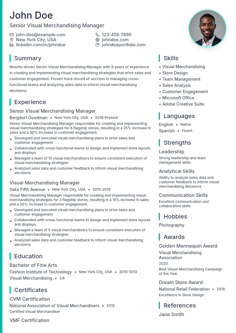 Senior Visual Merchandising Manager resume example