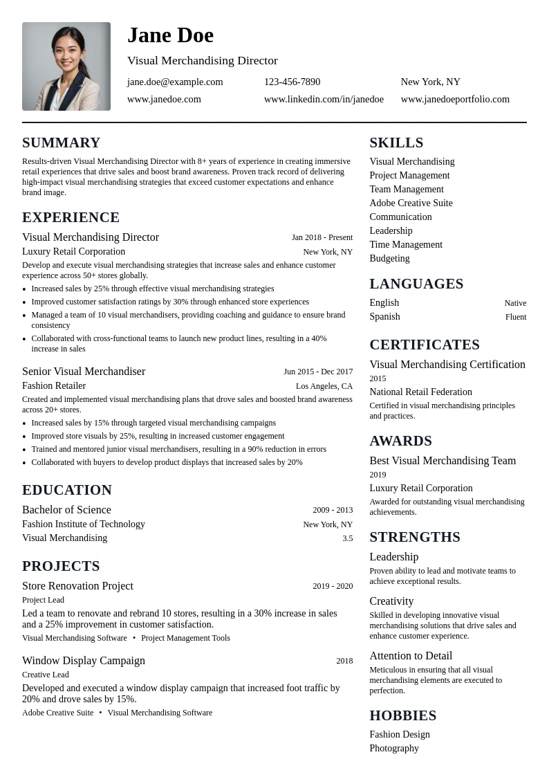 Visual Merchandising Director resume example