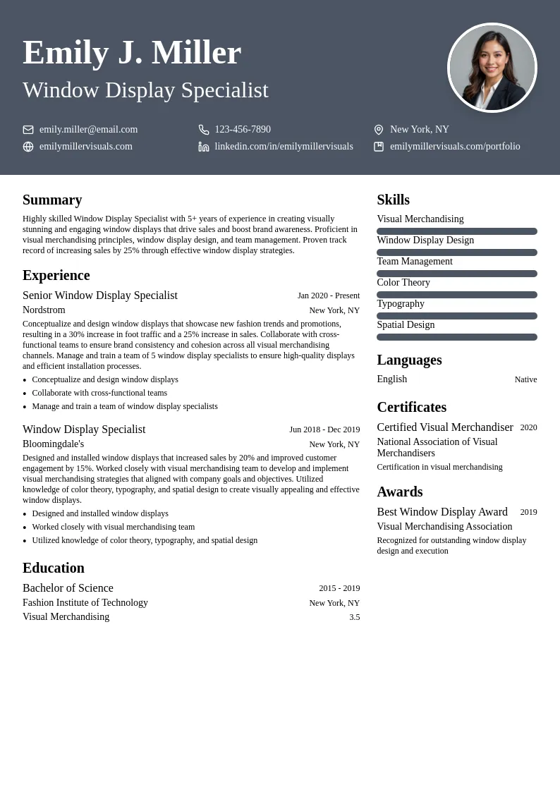 Window Display Specialist resume example
