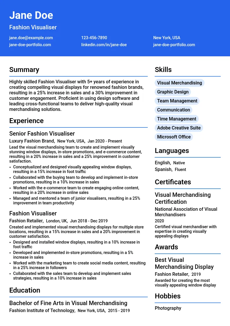 Fashion Visualiser resume example