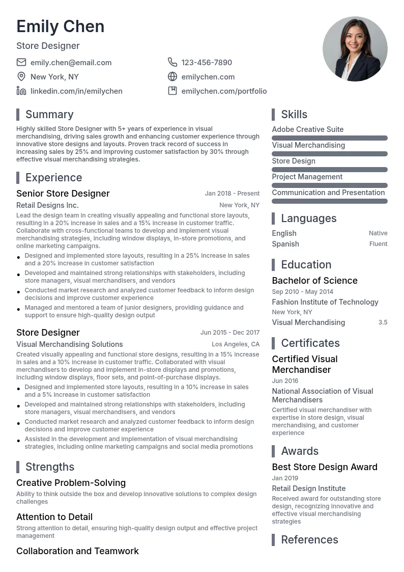 Store Designer resume example