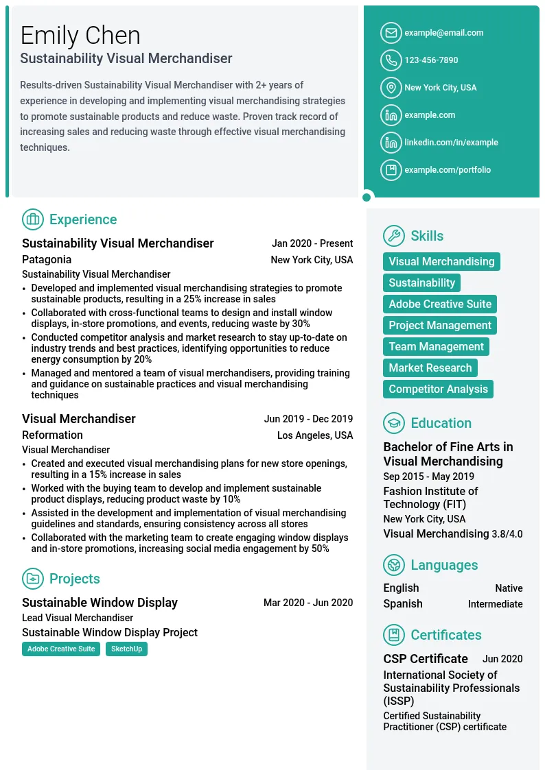 Sustainability Visual Merchandiser resume example