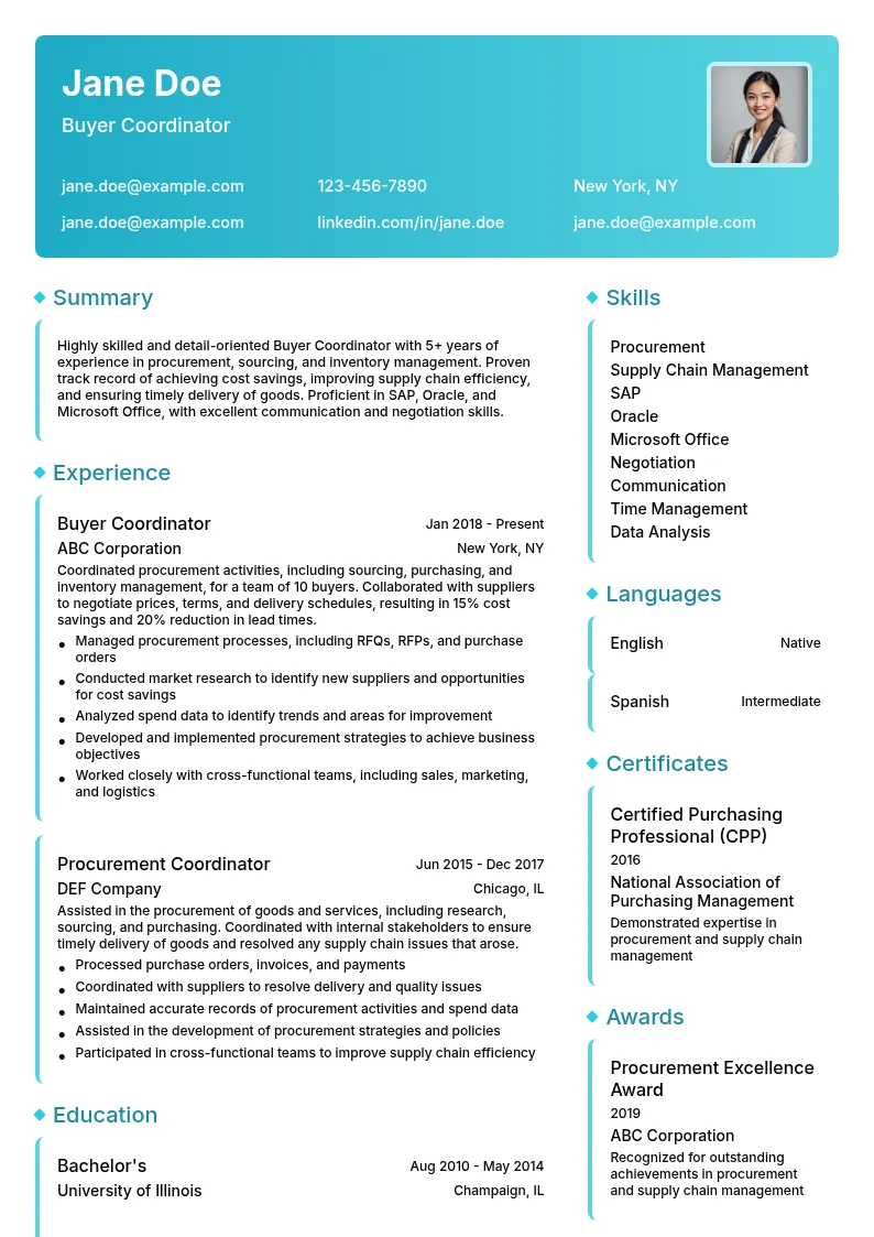Buyer Coordinator resume example