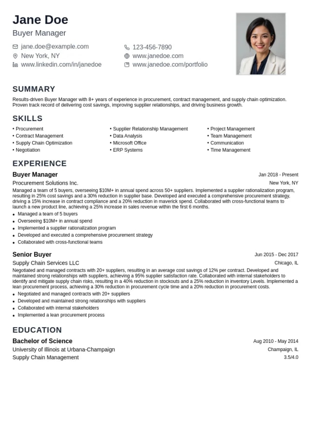 Buyer Manager resume example