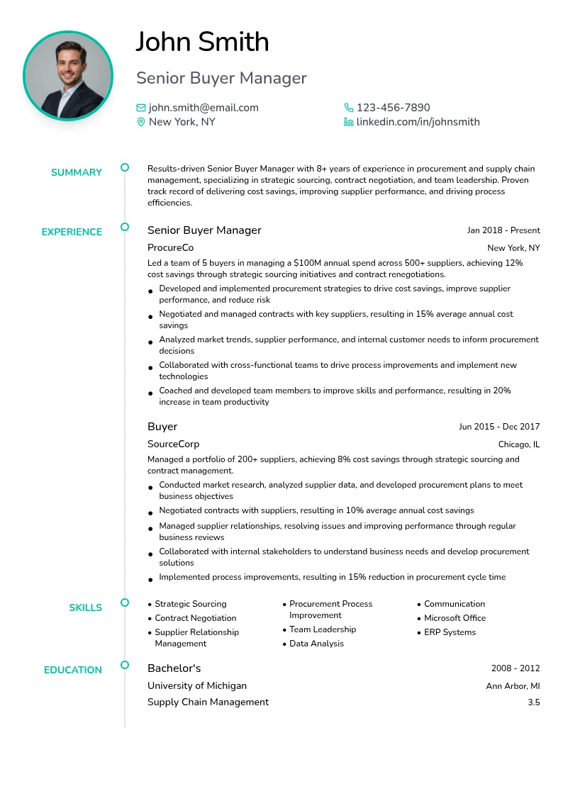 Senior Buyer Manager resume example