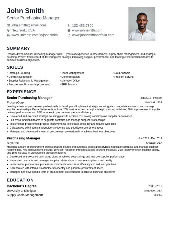 Senior Purchasing Manager resume example