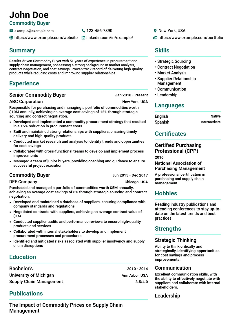 Commodity Buyer resume example