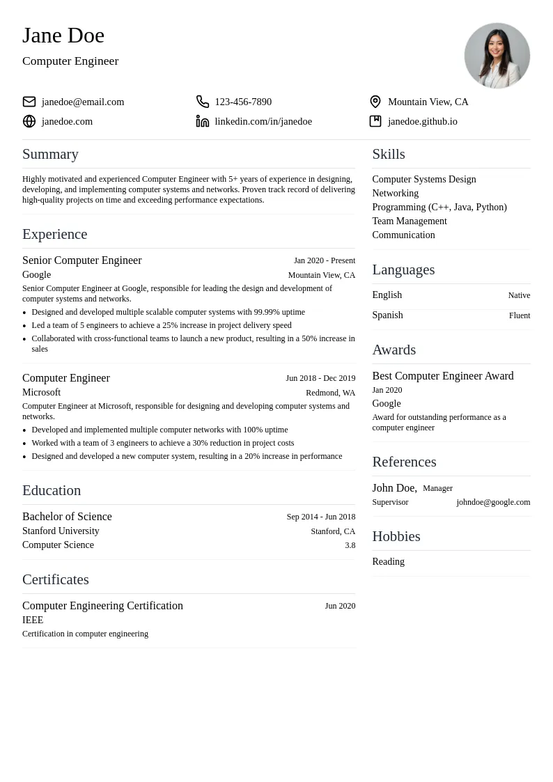 Computer Engineer resume example
