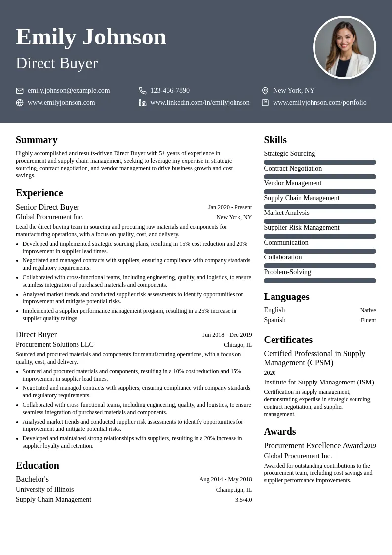 Direct Buyer resume example