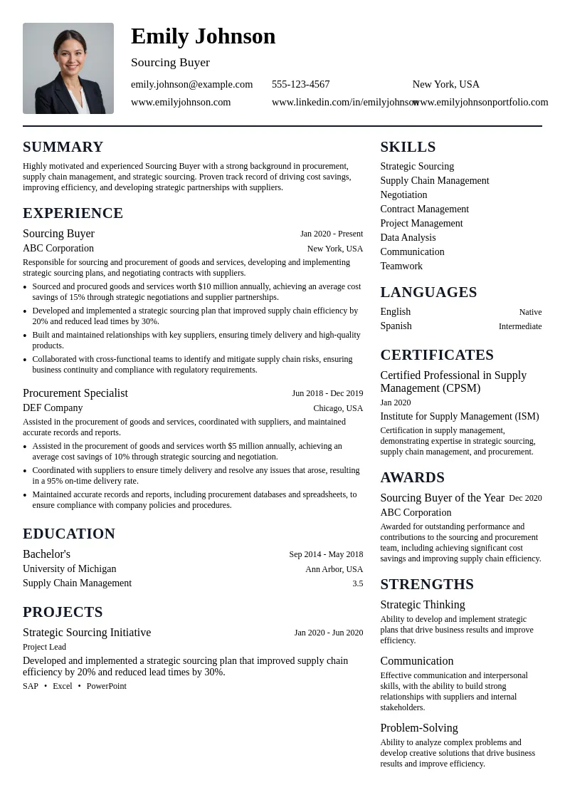 Sourcing Buyer resume example