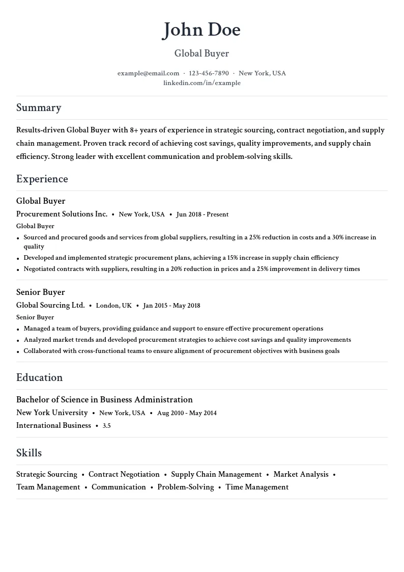 Global Buyer resume example