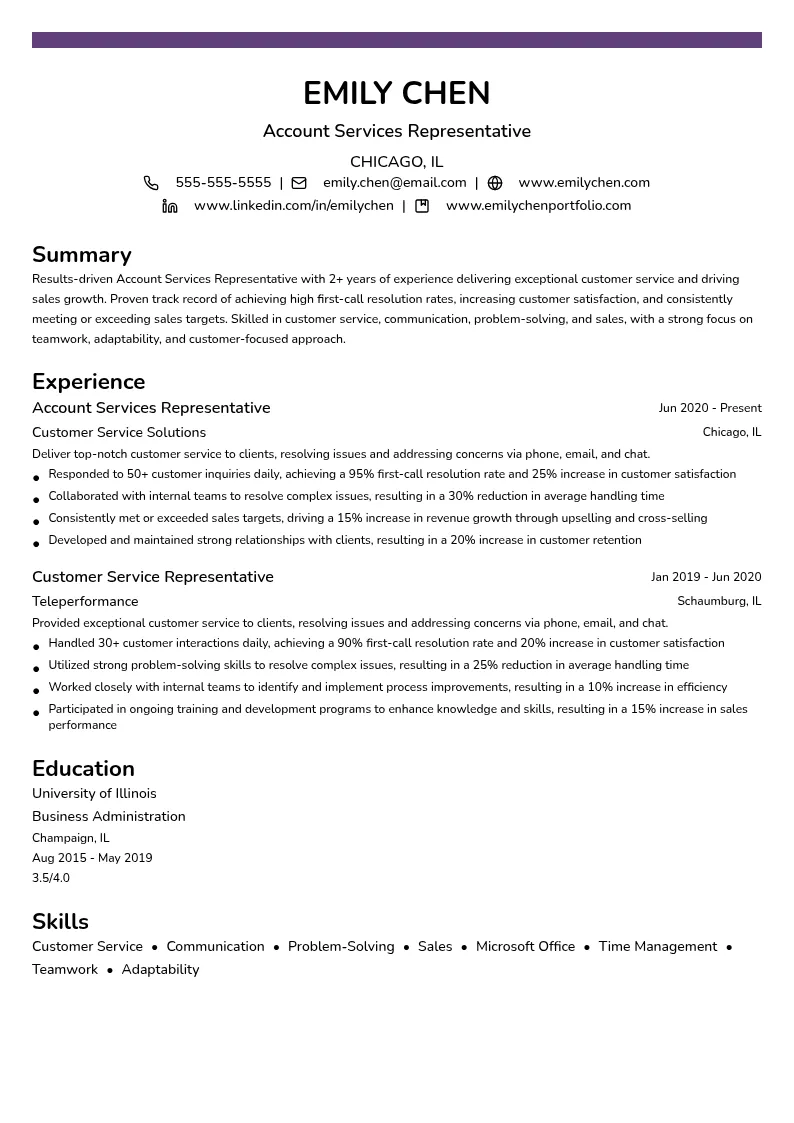 Account Services Representative resume example