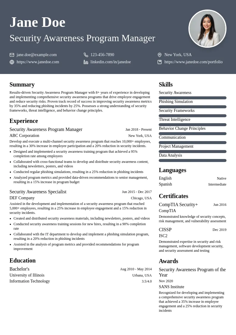 Security Awareness Program Manager resume example
