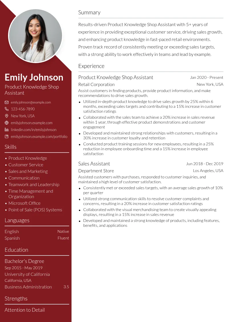 Product Knowledge Shop Assistant resume example