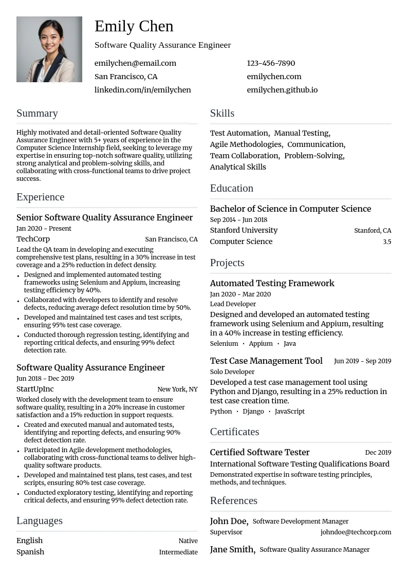 Software Quality Assurance Engineer resume example