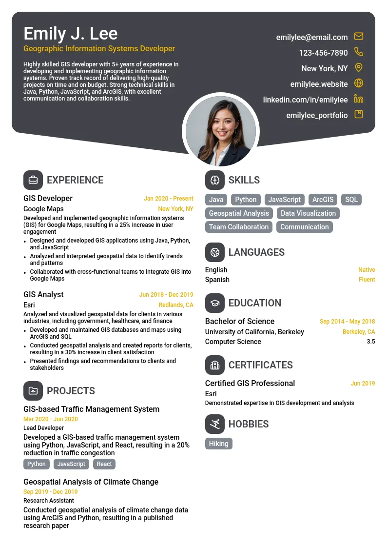 Geographic Information Systems Developer resume example