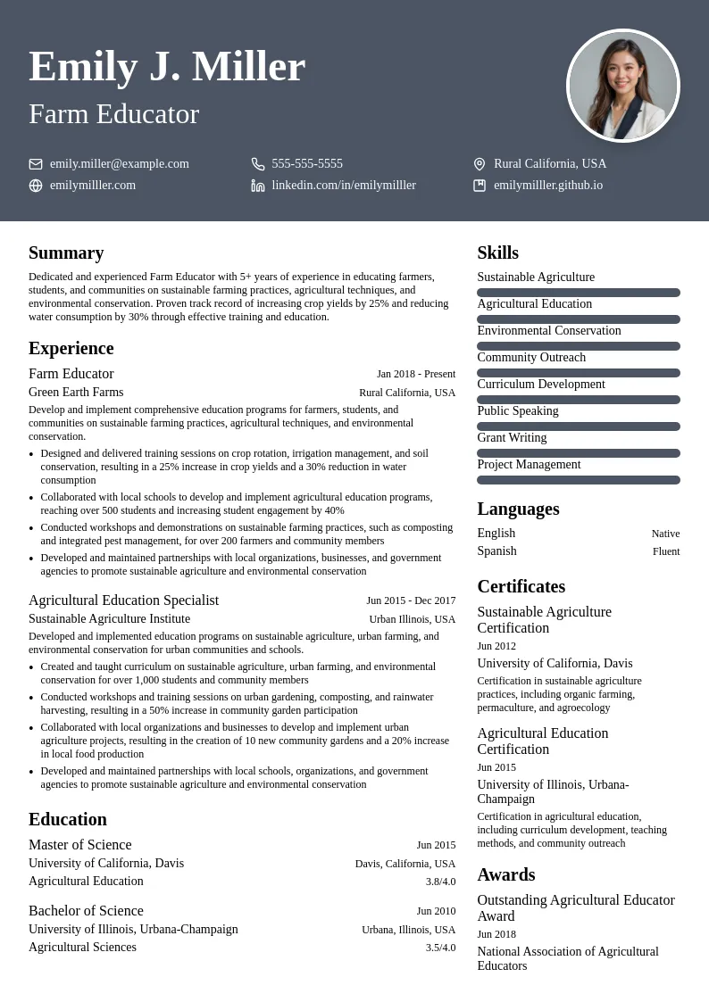 Farm Educator resume example