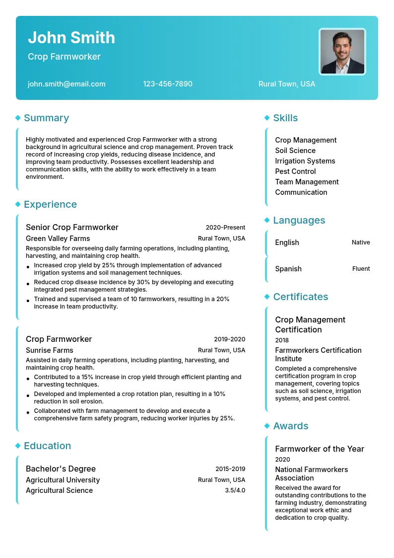 Crop Farmworker resume example