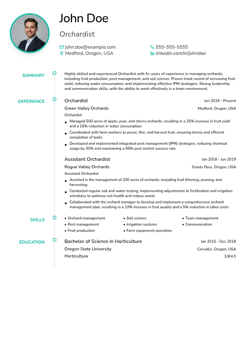 Orchardist resume example