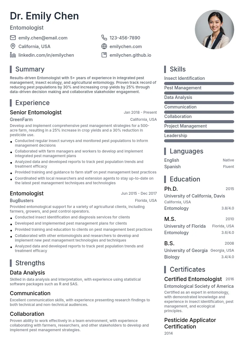 Entomologist resume example