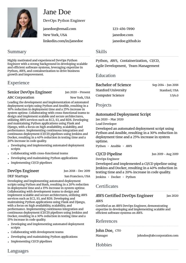 DevOps Python Engineer resume example