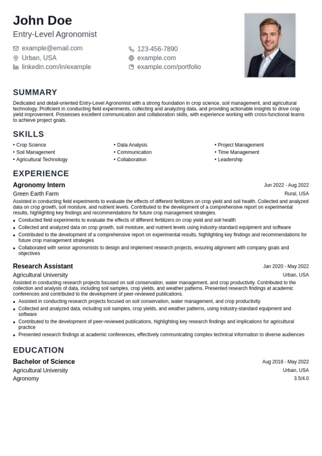 Entry-Level Agronomist resume example