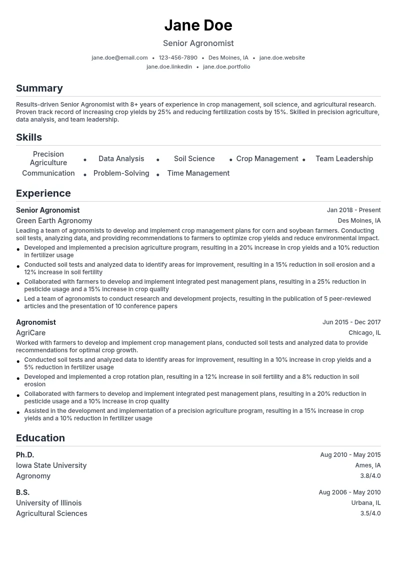 Senior Senior Agronomist resume example
