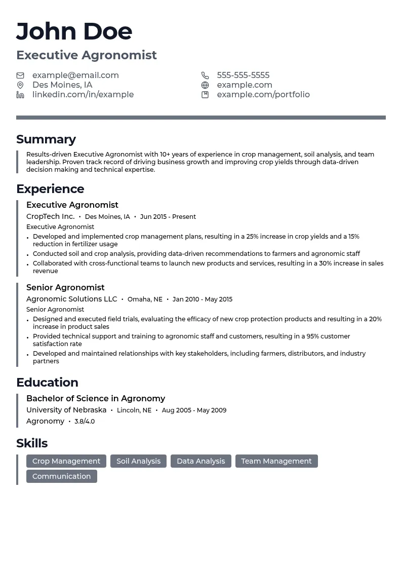 Executive Agronomist resume example