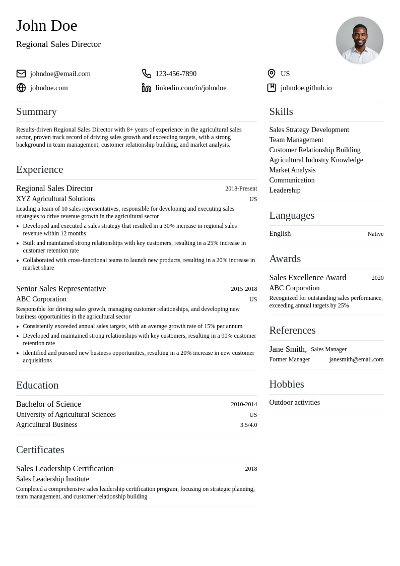 Regional Sales Director resume example