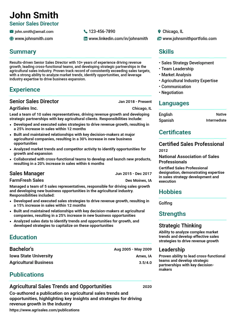 Senior Sales Director resume example
